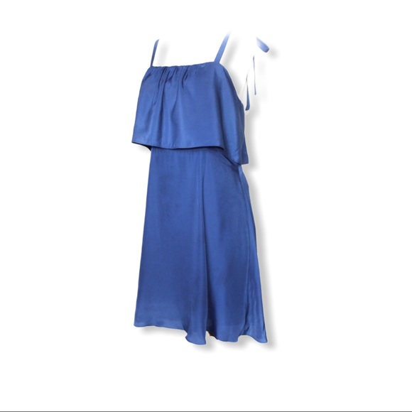 Parker Stealth Blue Tie Popover Mini Dress Large - Picture 7 of 13